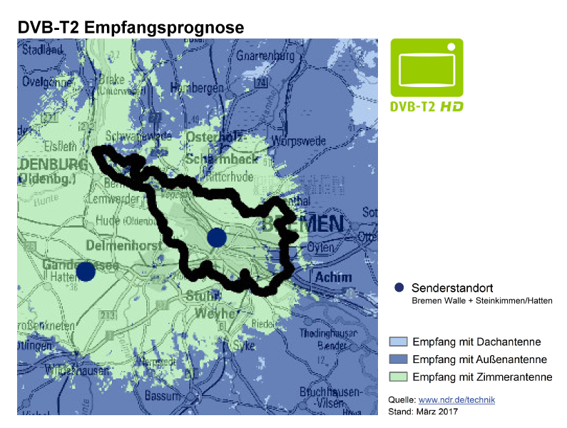 DVB-T2 Empfang in Bremen DVB-T2 Empfang in Bremen